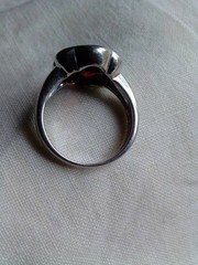 Vintage Estate (925) Sterling Silver Red Garnet Gemstone Scalloped Bezel Ring 7