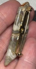 Agate Brooch Natural Stone Glossy Cream Gray Brown Tones 2 Inch