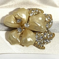 VINTAGE Sign NOLAN MILLER Jane Wyman PIN Lucite Flower Rhinestones Gold BOX COA