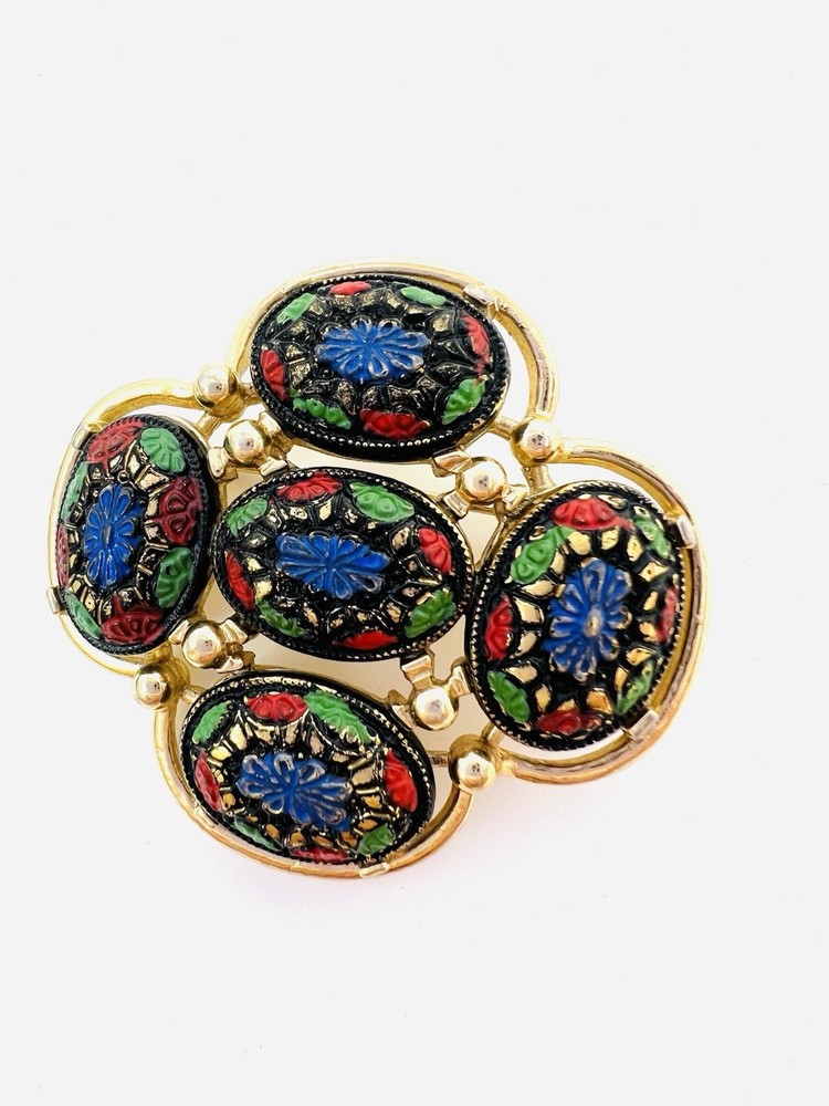 Sarah Coventry MOROCCAN Light of The East PIN BROOCH Glass Cabochons VTG 1968
