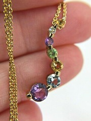 FAS Vintage Sterling Silver Vermeil 5mm Multi Gemstone Necklace 17.75″