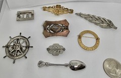 Antique to Vintage Lot of 8 Brooches ~ All Wearable Pot Metal, Enamel & More