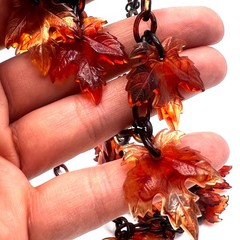 Vintage Autumn Leaf Celluloid Necklace – Translucent Tortoise Maple Leaf Charm