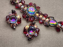 Vintage Juliana Amethyst Red Watermelon Vitrail AB Demi Parure Bracelet Earrings