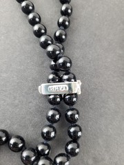 Black Glass Bead Rhinestone Tassel Lariat Necklace +Enhancer Signed Replica 44″