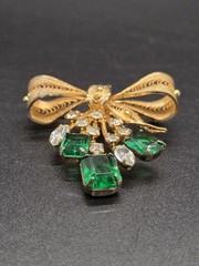 Sorrento 1/20 12K Gold Filled & Toned Floral Filigree Emerald Green Brooch Pin