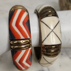 Lucite & Brass Chevron &Geometric Patterned Bangle Brass MCM