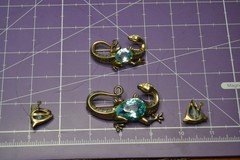 REJA Sterling SALAMANDER LIZARD Brooch Earrings AQUA GLASS BELLY Vtg Set Signed