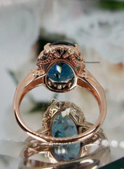 Edwardian Vintage Style 2.50Ct Blue Topaz Solitaire Ring 14K Rose Gold Plated