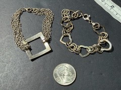 Lot of Two Vintage Sterling Silver 925 Italian Bracelets 7 Inch Hearts Italy