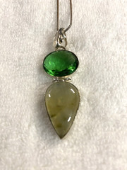 VTG Sterling Silver – INDIA Prehnite & Peridot Necklace Pendant 24 inch