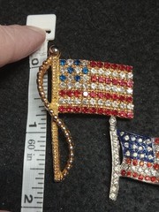 Rafaelian Multicolor Rhinestone Gold Tone American Flag Pin Brooch + Smaller Pin