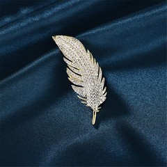 Gold Rhinestone Feather Brooch Pin for Women Men Fashion Crystal Delicate Lea…