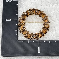Vintage Brown Rhinestone Circle Brooch Sparkly Autumnal Glass Stones 1.5″