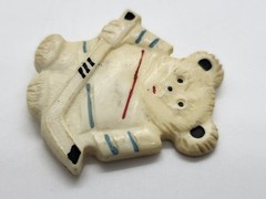 Vintage Child’s Brooch Badge “Hockey Bear” Made in USSR Plastic in 1980s Rare