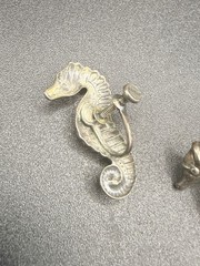 Vintage Sterling Silver Detailed Seahorse Screw Back Earrings