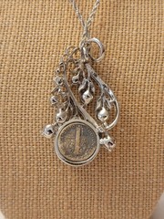 Vintage Necklace With 1945 Mercury Dine Set In A Silvertone Rhinestone Pendant
