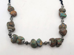 Vintage Moroccan Tribal Statement Necklace Chunky Raw Chrysocolla Beads Boho