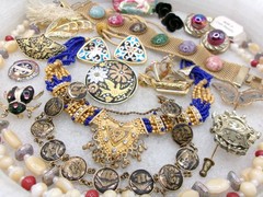 Mixed Lot~Antique & Older Vintage Jewelry~DAMASCENE~CLOISONNE~CZECH~1 925 PIN