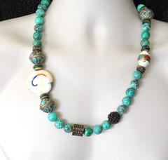 Vtg Mosaic Glass Beads Tibetan Stone Bead Chunky ethnic revival boho PC21