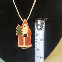 Father Christmas Necklace or Ornament Wooden Hand Painted Santa Vintage Mini