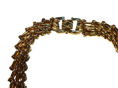 Vintage Dramatic Carole Lee Designer 1980 Gold Tone Lattice Link Signed Necklace