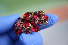 Vintage Signed EISENBERG Red Rhinestone Tiered Dome Brooch Pin 1940s 1950s MCM