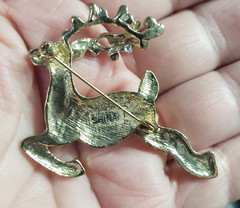 Gold Toned Metal Rhinestone Reindeer Ugly Sweater Christmas Party Brooch Jewelry