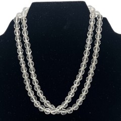 Vintage Faceted Clear Crystal Glass Beaded Long Necklace 30 1/2″