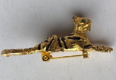 Vintage Gold Tiger With Jewels Brooch 4.5 cm