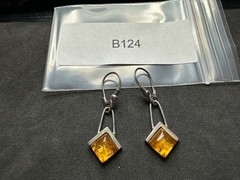 3.94g Vintage Sterling Silver 925 Amber Tone Square Dangle Drop Earrings M