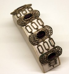 Antique Vtg 800 Silver Filigran Depose Bracelet with Purple Stones