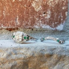 2Ct Art Deco Vintage Style Lab Created Diamond Engagement Ring Set 14K Gold Over