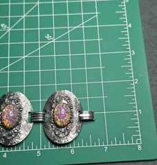 Vintage Sterling Silver Faux Fire Opal Panel Bracelet Ornate Floral Engraved