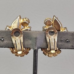 Vintage Rhinestone Clip On Earrings Climber Brown Glass Autumn Fall 1.25″