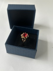 Vintage Red Cubic Zirconia Ring Gold Plated Womens Size 7.5