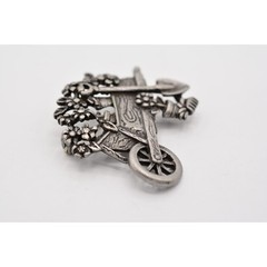 AJC Vintage Garden Pin Brooch Pewter Tone Cart Floral Signed NOS 1980s BinA9