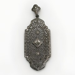 Antique Victorian 10K White Gold and Diamond Pendant