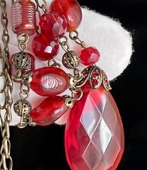 Vintage Red Teardrop Pendant 30in Bead Station Chain 30in Necklace 34g Ladies