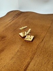 Vintage Cufflinks Square Gold-tone W/ Black Inlay Bullet Back Mens