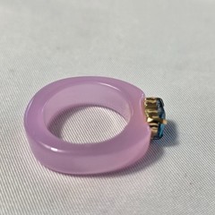 Chunky Ettika Resin Crystal Heart Ring Lilac-Colored Band with Blue Crystal Hear