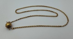 Antique Round Link Solid Y. Gold Chain Engraved Ball Clasp Choker Necklace 17″