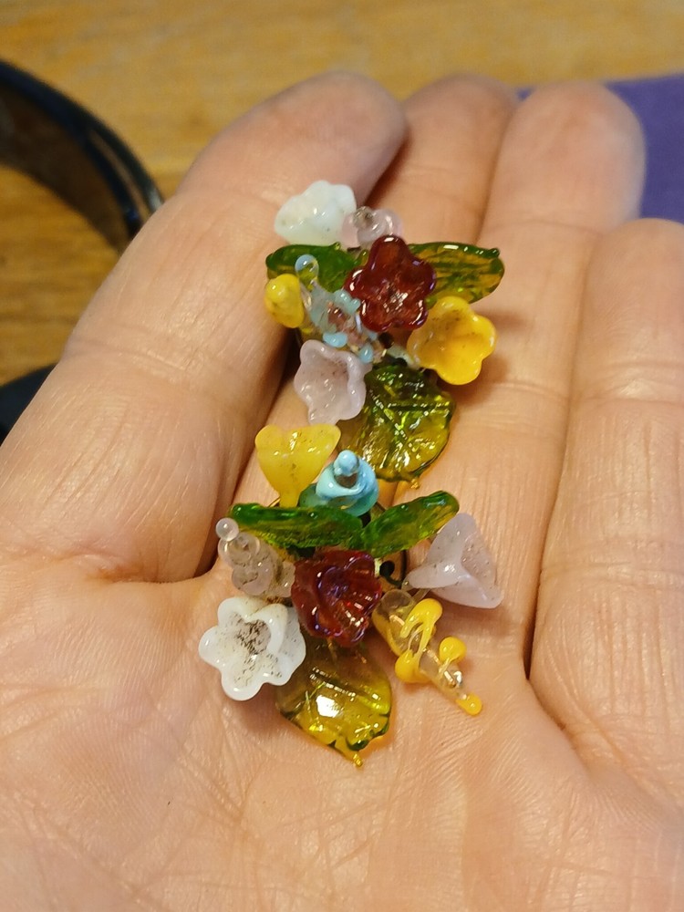 Lovely Fruit Salad Vintage Wired Blown Glass Flower Clip Earrings