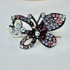 Vintage Purple Blue Green Crystal Butterfly Brooch