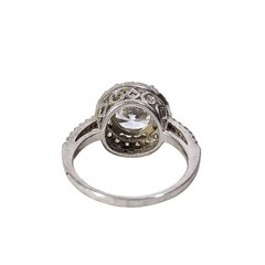 Vintage Silver Tone Halo Cocktail Ring Band 925 CZ Round Rhinestones Size 8.5