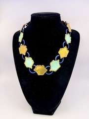 Vintage Artisan Brass Blue Green OOAK Collar Necklace Brutalist 16” DbG A