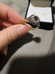 Victorian 10K Gold Garnet Pearl Cluster Ring Antique Pre-1920 Size 7