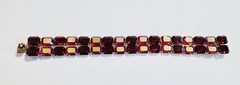 Glamorous Vintage Kramer Of NY Red & AB Rhinestone Gold Tone Bracelet 7” Signed