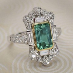 2.50CT White Green Emerald Cut CZ Art Deco Antique Style Wedding 925 Silver Ring