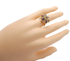 Solid Gold Natural Amethyst Diamond Halo Open Filigree Ring Retro Deco 13 to 14k